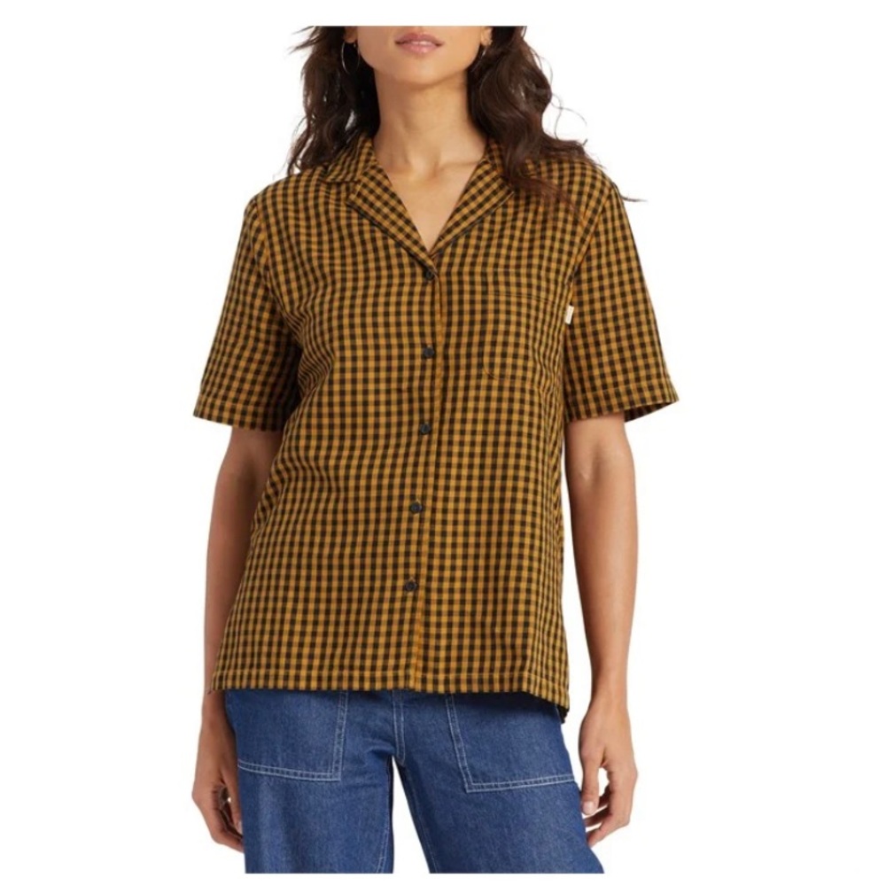 Brixton new with tags. checkered yellow and black button up shirt. Size xs - Picture 1 of 5
